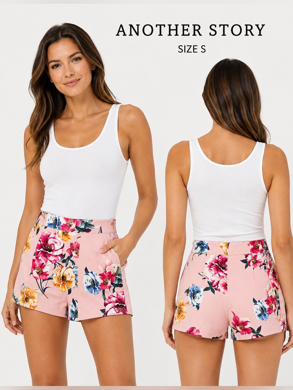 ANOTHER STORY Floral Pink Women's casual summer vacation resort  Shorts/size S